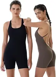 [AUROLA] Strapy Romper for Women Workout Yoga Gym Seamless One Piece Jumpsuit Tummy Control Padded Sports Bra