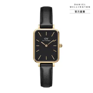 【Daniel Wellington】DW 手錶 Quadro Sheffield 20x26mm經典黑真皮皮革小方錶(兩色 DW00100435)