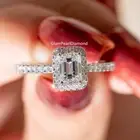 2 Ct Emerald Cut Moissanite Halo Solitaire Accent Engagement Ring 14K White Gold