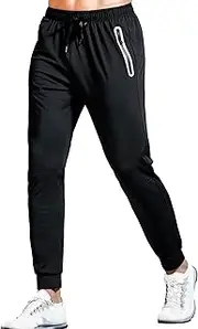 [Aosufei] Men's Drawstring Tapered Workout Pants Slim Fit Stretch Summer Athletic Trousers Elastic Waist Quick Dry Solid Pants
