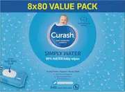 Curash Simply Water Wipes 640 Wipes (8 x 80 pack)