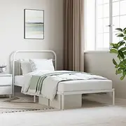 VRAXO Metal Bed Frame Without Mattress with Headboard White 107x203 cm King Single -15.55KG,352623