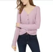 Hippie Rose Juniors Twist Front Button Up Long Sleeve Top Sz S -Lilac-