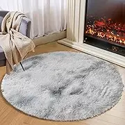 Fluffy Rugs for Bedroom Livingroom, Ultra Soft Shaggy Plush Fur Circle Area Rugs for Girls Boys Kids Teens, Anti-Slip Modern Fuzzy Carpet Playmat for Playroom, Dorms, Home Decor (Grey Tie-Dye, 160cm)
