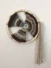 Boho Wall Art Hoop and Yarn Wall Hanging. Brown & Blue Accents