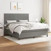 Bed Furniture Box Spring Bed with Mattress Dark Grey 153x203 cm Queen Size Fabric