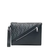 [Fendi] Fendi Diagonal Leather Clutch Bag ONE SIZE BLUE
