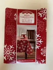 PEVA Tablecloth Red with White Snowflakes Christmas 60 x 84 Inch Rectangle