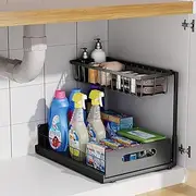 Under Sink Organizer and Storage, Pull Out 2 Tier Slide Out Sink Shelf Cabinet Storage Shelves, Under Sink Storage for Kitchen Bathroom Cabinet Organization