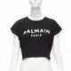 [二手] BALMAIN black white logo cap short sleeve ringer cropped tshirt XXS