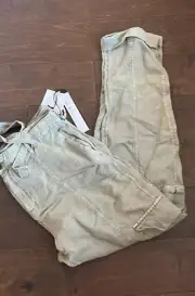 Nicole miller Womens cargo Style Pants Sz L New Sage Green Linen Blend