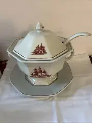 Vintage Wedgwood Georgetown Flying Cloud Rust Octagonal Tureen W/lid And Ladle