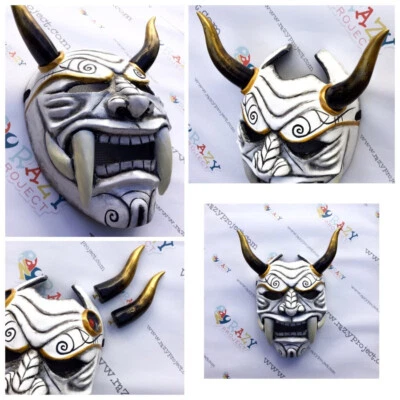 Demon Mask Wooden Mask Cosplay Samurai Demon Satan Halloween 01 DHL Express