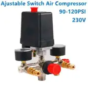 Air Compressor Pressure Valve Switch Manifold Relief Regulator Gauges 90-120PSI