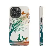 For Galaxy, Pixel, iPhone Case Cover - Girl Fox Abstract Silhouette Tree Artist