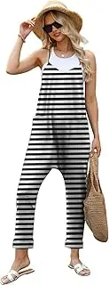 Sodtau Womens Jumpsuits Casual Summer V Neck Sleeveless Loose Harem Rompers Overalls Stretchy Jumpers With Pockets 2024