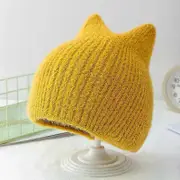 New Women Cute Cat Ear Winter Hat Double-Layer Hat Stylish Soft Beanie Hat For Women Warm Grils Knitted Cap Yellow 55cm-58cm