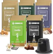 Gourmesso Flavor Bundle - 100 Coffee Capsules Compatible with Nespresso Machines - 100% Fair Trade | Includes Vanilla, Caramel, Chocolate, Hazelnut, and Coconut Flavored Espresso Pods