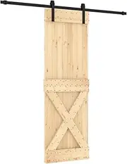 vidaXL Solid Pine Wood Sliding Barn Door with Powder-Coated Steel Hardware Kit – 70x3.6x210 cm – Versatile & Space-Saving for Home Interiors
