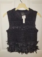Club Monaco Daverius Black Fringe Sleeveless Sweater Vest Top S/P NWT