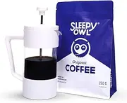 Sleepy Owl French Press Coffee Kit Combo | Coarse Grind | 100% Arabica | Freshly Roasted & Ground | French Press Coffee Maker (350ml) with Original Ground Coffee (250g)