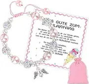 [Ozagkad] School Gift Girls, Lucky Charm Bracelets, Back to School, Pink Beads Bracelet with Guardian Angel Pendant, 2024 School Child Bracelet, School Cone Filling for Girls