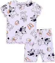[Bluey] Girls Ribbed T-Shirt and Shorts Outfit Set Toddler to Big Kid Sizes (2T - 10-12)