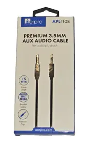 Aerpro APL110B Premium Black AUX Cable 1.5m 3.5mm Stereo Audio Lead for Car/Home