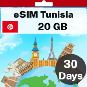 eSIM Tunisia - 20 GB - 30 Days - Travel eSIM | QR code activation