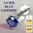 3.0mm Natural BLUE SAPPHIRE 14kGold Nose Lip Labret Piercing Stud Screw Ring Pin
