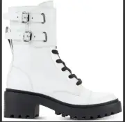 DKNY Bart White Buckle Lace Up Combat Boots NEW IN BOX Size 7.5
