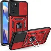 [Ysnzaq] Military Grade Heavy Duty Shockproof Case for Oppo A16 /A16s /A54s, Sliding Window Lens Protection with Magnetic Car Bracket Phone Cover for Oppo A16 /A16s /A54s SJ Red