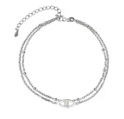 Traditional 925 Sterling Silver Created Opal Evil Eye Beaded Adjustable Anklet