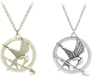 [GFLPO] 2 Pcs Hunger Games Mockingjay Necklace, Anime Movies Cosplay Jewelry Accessories Charm Gifts for Unisex-Adults, Zinc Alloy
