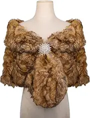 [Aimimier] Boho Bridal Faux Fur Wrap Wedding Fur Stole with Brooch Evening Party Warm Shrug Cape for Women (Brown), Brown, One Size