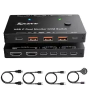 10Gbps 2-Port USB-C Docking Station Dual Monitor KVM Switch 2 Monitors 2 Compute