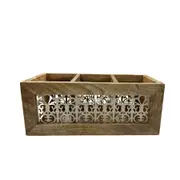 Willow & Silk Handmade 39cm Wooden Metal Cutlery/Storage Caddy 3-Division/ Decor