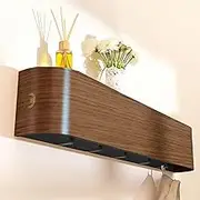 PEACE KINGDOM Wall-Mounted Wooden Coat Rack with Shelf, 50 cm Modern Design Entryway Hat Towel Robes Coat Hanger with Hidden Metal Wall Hooks for Office, Bathroom, Living Room and Bedroom (Walnut)