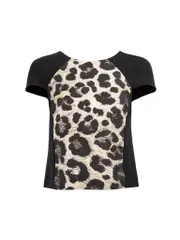 Leopard Print Panel Cap Sleeves Top