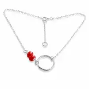 Azaggi 925 Sterling Silver Charm Anklet Karma Circle Ring Red Agate Gems Stone