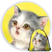 Adorable Staring Grey Kitty Cat Round Beach Towel