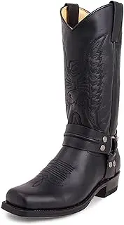 [Generic] Men's Rivet Vintage Riding Boots Embroidered High Heeled Western Cowboy Boots Men Boots Men Cowboy Boots Knee Riding Boots Chunky Heel Studs Shoes