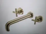SUMERAIN Cross Double Handle Wall Mount Roman Tub Faucet w/ Valve Brushed Gold