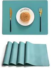 Silicone Placemats for Dining Table, Heat Resistant Table Placemat Set of 4,Waterproof Placemats Wipeable Kitchen Table Place Mats Reusable ,Easy to Clesn- Green
