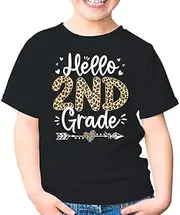 [SDVN] Hello 2nd Grade Leopard Teacher Back to School Girls Second Grade Unisex Kids Shirt Gift Boy Girl Youth T-Shirt (Black;L)
