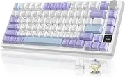 YINDIAO AK820PRO Mechanical Keyboard with TFT Smart Display&Knob,75% ANSI Layout,2.4G/BT5.1/USB-C Wired,5 Sound Absorbing Foams,Hot-Swap,RGB Backlit,for PC,MAC (White Purple,Linear Gift Switch)