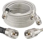MOOKEERF Dual CB Antenna Coax Cable 18FT,Low Loss RG8X Stranded Core Co-Phase CB Coax Cable with（3） PL-259 Connectors - 18 Foot
