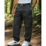 Men's Cargo Pants Hiking Pants Trousers Hiking Rain Pants Outdoor Regular Fit Waterproof Windproof Lightweight Bottoms Pocket Elastic Waist Black Pink Camping