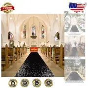 Sparkling Black Aisle Runner 48"x20ft - Elegant Sequin Floor Carpet for Weddings