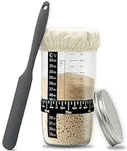 Sourdough Starter Jar, HMNXG Sourdough Starter Kit with Date Marked Feeding Band, Thermometer, Cloth Cover & Metal Lid, Reusable Sourdough Bread Baking Supplies, Home Baking Supplies-1Pack